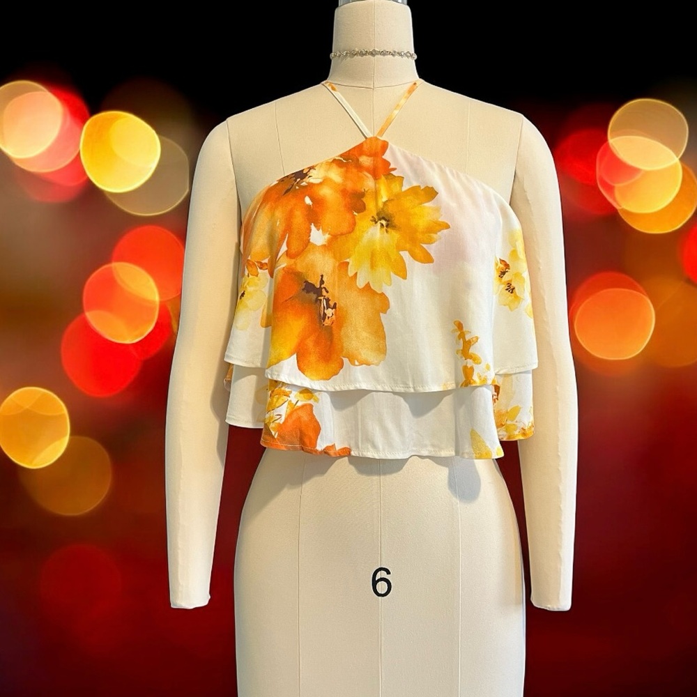Forever21 Orange Floral Flowy Halter Top